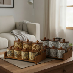 طقم أواني ضيافة للحلويات والمكسرات مع ستاند خشبي.