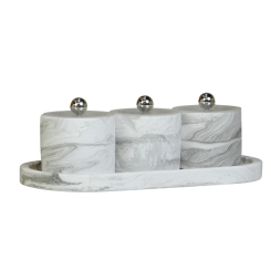 طقم أواني ضيافة رخامي ثلاثي مع صينية تقديم (رمادي وفضي )