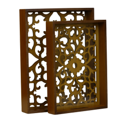 طقم صواني خشبية مزخرفة - قطعتين