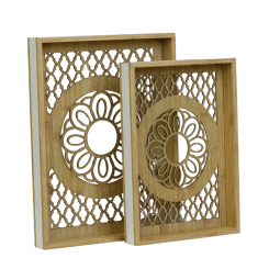 طقم صواني خشبية مزخرفة - قطعتين