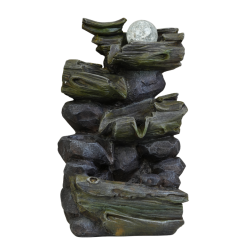 نافورة الصخور وجذوع الأشجار الفنية مع كرة كريستال مضيئة